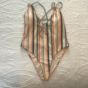Bright striped full piece bathing suit